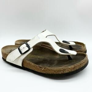 Birkenstock Thong Gizeh Birko-Flor Patent Leather White Size 38 Comfort Boho